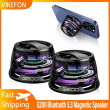 Load image into Gallery viewer, Mini Travel Stereo Speaker Outdoor Magnetic Bluetooth Speaker Wireless Portable with RGB Color Light and Phone Holder for IOS