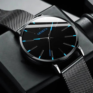 Ultra Thin Minimalist Men's Stainless Steel Mesh Quartz Wrist Watch