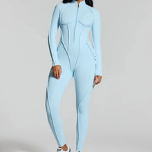 Load image into Gallery viewer, FUBEIKE Women's Yoga Set Fashion Sexy Slim Fit Long Sleeve Zipper Sports Gym Workout Legging Bodysuits Outdoor Activewear