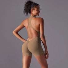 Load image into Gallery viewer, Half Zipper Women Bodysuits Gym Push Up Workout Clothes Backless Scrunch Fitness Sports Yoga Bodysuit Sleeveles Fitness Jumpsuit