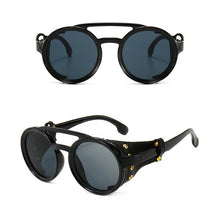 Load image into Gallery viewer, Steampunk Shields Sunglasses Men Women Classic Sun Glasses With Side Leather Round Eyewears Punk UV400 Lens