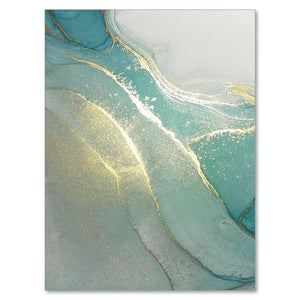 Abstract Wall Art Canvas Print - Nordic Gold Foil Turquoise Marble Texture Poster