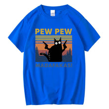 Load image into Gallery viewer, Pew Pew Madafakas Tshirt Men Short Sleeve Novelty Funny Cat T Shirt Cotton Loose Tops Shirts Tee T-Shirt Crew Neck Streetwear