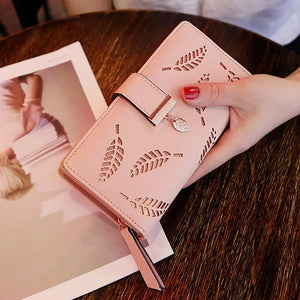 Fashion PU Leather Women's Wallet Long Gold Leaves Handbag Coin Purse Clutch