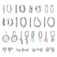 Load image into Gallery viewer, Original 925 Sterling Silver Earrings 2025 Stud Hoop Crystal Earings For Women Rose Gold Crown Heart Infinity Bee Earing Jewelry