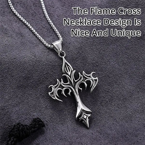 Stainless Steel Flame Cross Pendant Necklace Hip Hop Fashion Jewelry