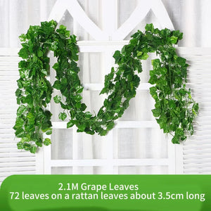 2.1M Green Ivy Leaf Hanging Vine Artificial Garland – Silk Wall Plant Home Garden Decoration Wedding Party DIY Fake Wreath Leaves