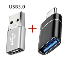 Load image into Gallery viewer, 2PCS USB 3.0 To Type C OTG Charger Adapter Connector Type-C to USB Male To Type-c Adapt Converter for PC MacBook Car USB ipad