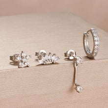 Load image into Gallery viewer, 4PCS Stainless Steel Circle Huggie Hoop Earrings Set for Women Gold Color Unique Zircon Flower Stud Earring Piercing Jewelry