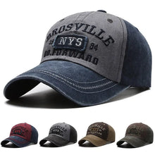 Load image into Gallery viewer, Four Seasons Men Baseball Cap Casual Distressed Washed Cotton Letter Embroidered Cap Bent Brim Dome Casual Sun Protection Hat