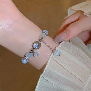 Blue Opal Stone Bracelet - Shiny Crystal Moon Star Bangle for Women Girls