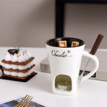 Load image into Gallery viewer, 130ml Chocolate Fondue Cup European Candle Cup Ceramic Mug Heating Food Cheese Creative Coffee Mug With Fork Christmas Party