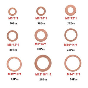 Copper Washer Gasket Nut Bolt Set Kit M8 M10 M12 M14 with Box Sump Plugs