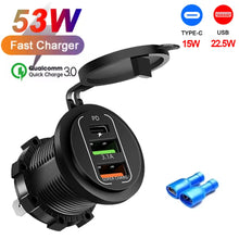 Load image into Gallery viewer, NEW 117W Dual PD Dual QC 3.0 USB Car Charger with Voltmeter Socket Power Outlet Adapter Waterproof for 12V/24V Car Boat Hot Sale