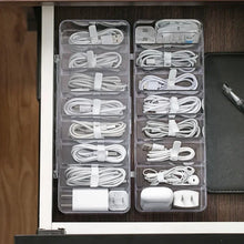 Load image into Gallery viewer, The transparent plastic Data Cable Storage Box household cable MobilePhone Charger Charging Cable Finishing Box Divided Grid Box