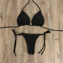 Load image into Gallery viewer, Women Tie Sexy Thong Bikini Set Side Swimsuit Bandage Style Brazilian Swimwear Split Strap Adjustable Solid Female Swimsuit Set
