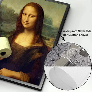 Funny Bathroom Toilet Decoration Painting Mona Lisa Wearing Pearls Girl with Roll Paper Canvas Prints Posters Home Wall Decor