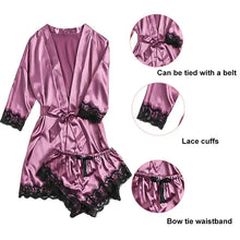 Load image into Gallery viewer, Women&#39;s Sexy Pajama Set - 4 Piece Lace Satin &amp; Silk Sleepwear with Robe - Summer