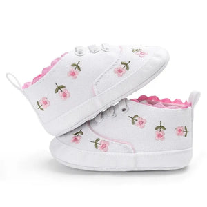 Meckior Newborn Baby Girl Flower Canvas Shoes Non-slip Infant First Walkers