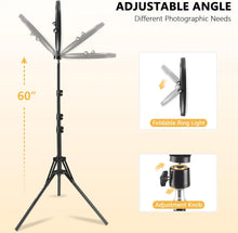 Load image into Gallery viewer, 10-Inch LED Ring Light Foldable with 1.1m Tripod Stand +O-Clamp,3 adjustable lighting modes for Photography, Live Stream, Makeup
