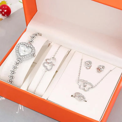 6pc Luxury Watch Set  Heart Jewelry, Rhinestones