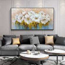 Load image into Gallery viewer, Scandinavian Luxury Wall Art Large White Floral Gold Leaf Abstract Poster Print