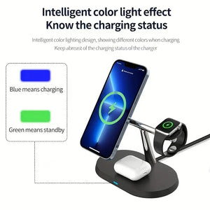 3 In 1 Magnetic Wireless Charger Stand for iPhone 15 14 13 12 Pro Max Apple Watch AirPods