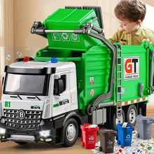 Load image into Gallery viewer, Friction Powered Garbage Truck Toy with Lights and Sounds