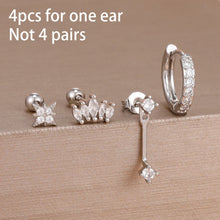 Load image into Gallery viewer, 4PCS Stainless Steel Circle Huggie Hoop Earrings Set for Women Gold Color Unique Zircon Flower Stud Earring Piercing Jewelry