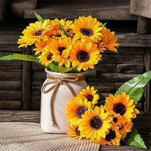 Artificial Sunflower Bouquet - 7 Heads 29cm Fake Flowers for Home, Wedding & Party Décor