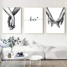 Load image into Gallery viewer, Black White Sweet Love Canvas Poster Minimalist Hand In Hand Wall Art Print