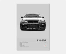 Load image into Gallery viewer, Black and White Japan Cars Luxury Super Sport Car Poster Aesthetic R34 Gtr 240sx Canvas Print for Wall Art Garage Room Decor