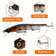 Load image into Gallery viewer, 1pc 4.52inch/0.49oz Plastic Simulation Lure, Minnow Hard Bait With 3 Treble Hooks, Artificial Bait For Pike Carp