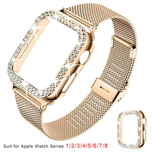 Slim Strap+Case Apple Watch Band 40mm 41mm 44mm 45mm 38mm 42mm Correa Milanese Bracelet