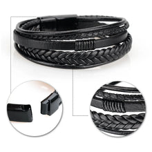 Load image into Gallery viewer, Men Multilayer Leather Bracelet Stainless Steel Braided Rope 21cm