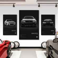 Load image into Gallery viewer, Black and White Japan Cars Luxury Super Sport Car Poster Aesthetic R34 Gtr 240sx Canvas Print for Wall Art Garage Room Decor