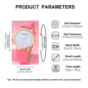 Women's Pink Watch & Glasses Set Fashion Leather Quartz Wristwatches Gift Montre Femme