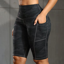Load image into Gallery viewer, CHRLEISURE Women Solid Yoga Shorts with 3 Pockets High Waist Butt Lifting Workout Tights Gym Elastic Cycling Shorts Activewear