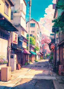 Japanese Street Scenery Sakura Architecture Canvas Posters and Prints Wall Art Paintings Mural for Modern Living Room Home Decor