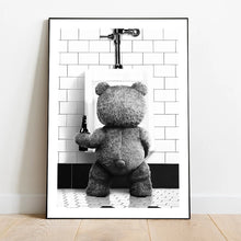 Load image into Gallery viewer, Black White Cute Bear Bathroom Decoration Poster Canvas Print Painting Wall Picture Art Modern Fashion Room Home Toilet Decor