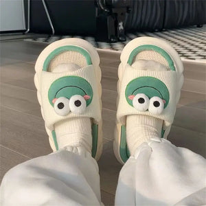 Women's Cartoon Frog Slippers Winter Warm Indoor Home Shoes Sandals