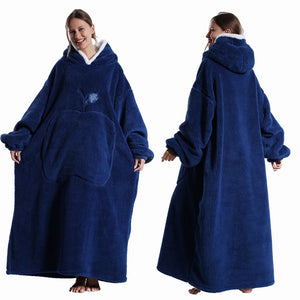 Extra Long Wearable Flannel Blanket | Hooded with Sleeves, Cozy Winter Throw for Adults