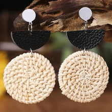 Load image into Gallery viewer, Elegant Handmade Leather Geometric Hoop Earrings - Vacation Style Woven Rope Design