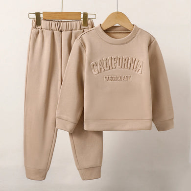 Girl's Two Piece Set - Solid Color Hoodie & Pants with Embossed Lettering, Casual Sportswear