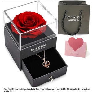 Zircon Heart Necklace Gift Set with Eternal Flower Box for Mother’s Day