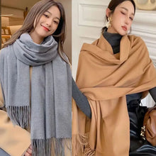 Load image into Gallery viewer, Black Cashmere Wool Scarf for Women Warm Checkered Winter Scarf