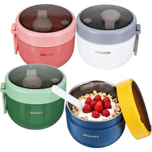 Load image into Gallery viewer, Breakfast Cup with Lid Reusable Plastic Spoons Portable Stainless Steel Yogurt Cup for Cereal Milk Fruit Salad Storage Container