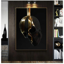 Load image into Gallery viewer, Abstract Metal Skull Wall Art - Black Gold Printed Canvas Poster for Home Decor