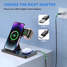 Load image into Gallery viewer, Foldable 3 in 1 30W Wireless Charging Station for iPhone 17 16 15 14 13 12 Pro Max iWatch 11 Airpods Pro Fast Charger Stand Dock