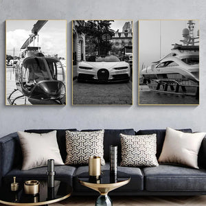 Scandinavian Fashion Wall Art - Black and White Racing Car - HD Poster for Home Decor